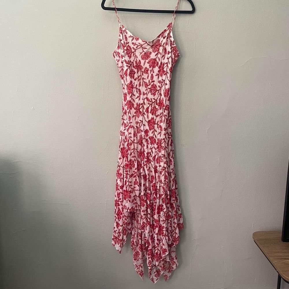 red and white floral layered asymmetrical beaded fairy dress